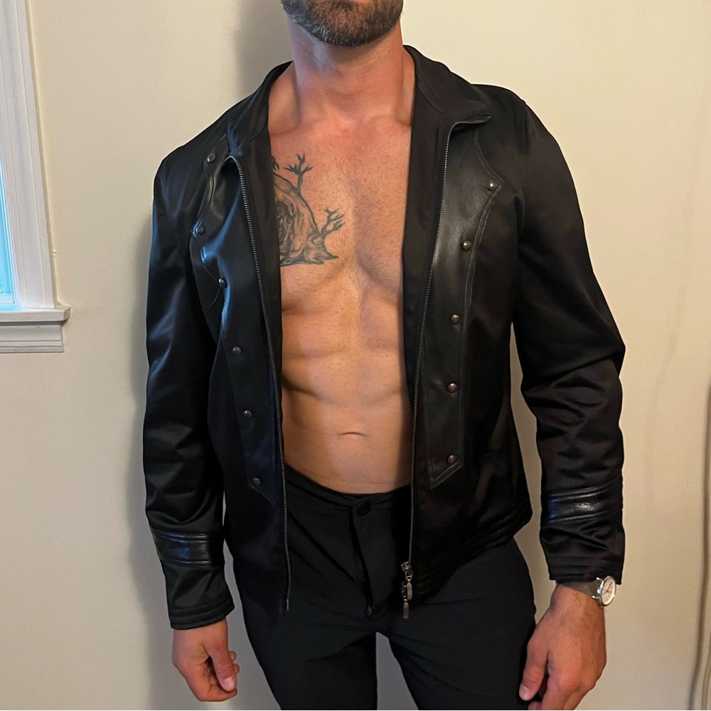 Italian Designer Messori Men's Black Leather Jacket